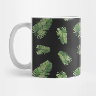 Green Palm Leaves on Black Background Pattern Mug